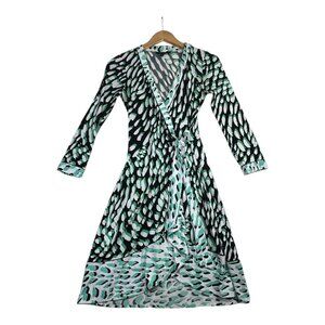 BCBGMaxaria Faux Wrap Long Sleeve Dress‎ size XXS Green/Black AS IS